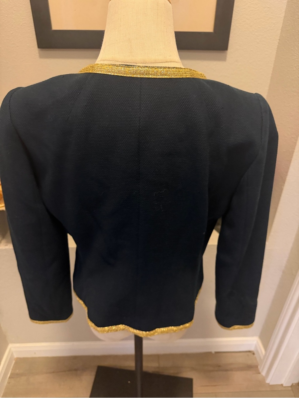 NWT  Banana Republic Blue with Gold Trim - Women's Tailored Open Front Blazer - Picture 4 of 7